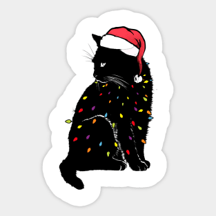 Black Cat christmas light tshirt funny cat lover christmas Sticker